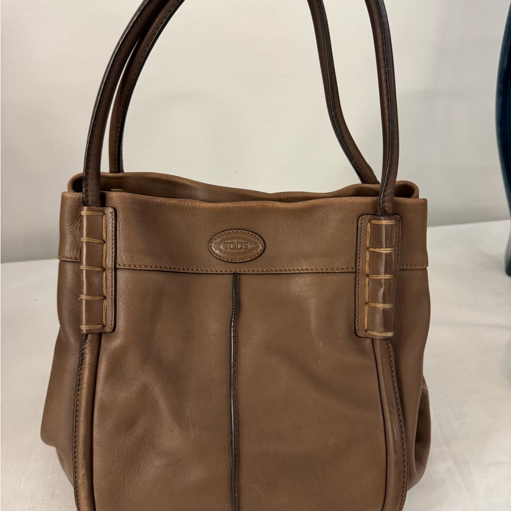 Tod's Warm Brown Leather Shoulder Bag with Double Handles